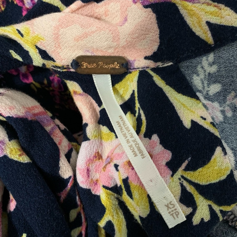 Free People Navy Blue Floral Print Mock Neck Bell Sleeve Tunic - Picture 3 of 6